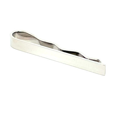 Small Shiny Silver Tie Bar with Wave Backing