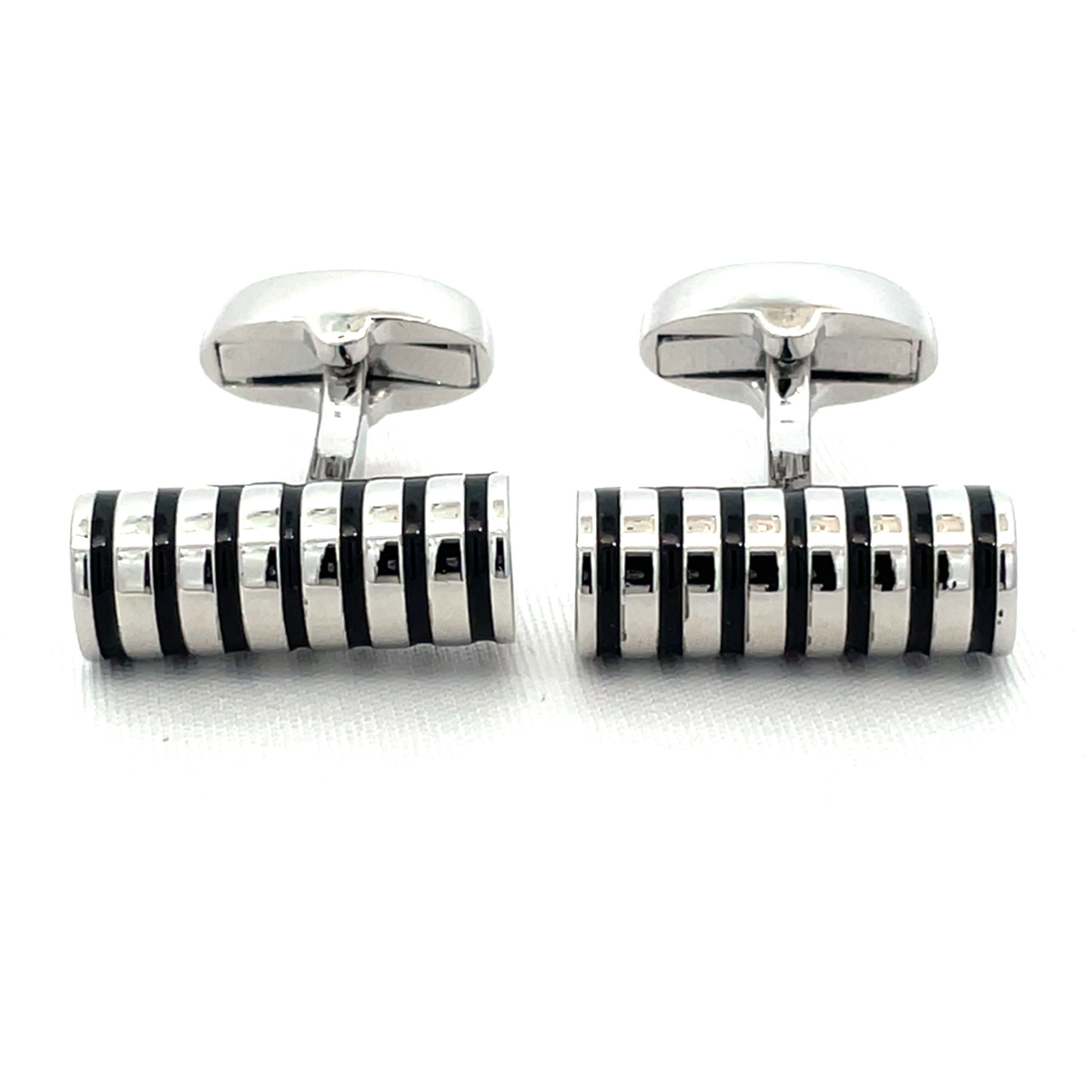 Silver Cylinder with Black Grooves Cufflinks