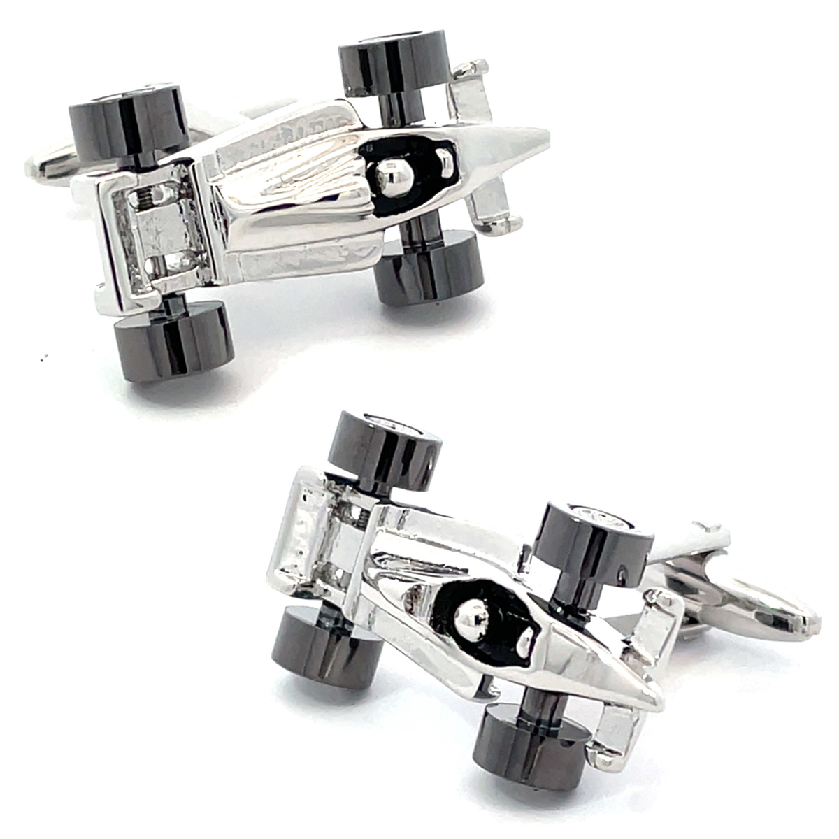 Silver F1 Cufflinks with Gunmetal Wheels