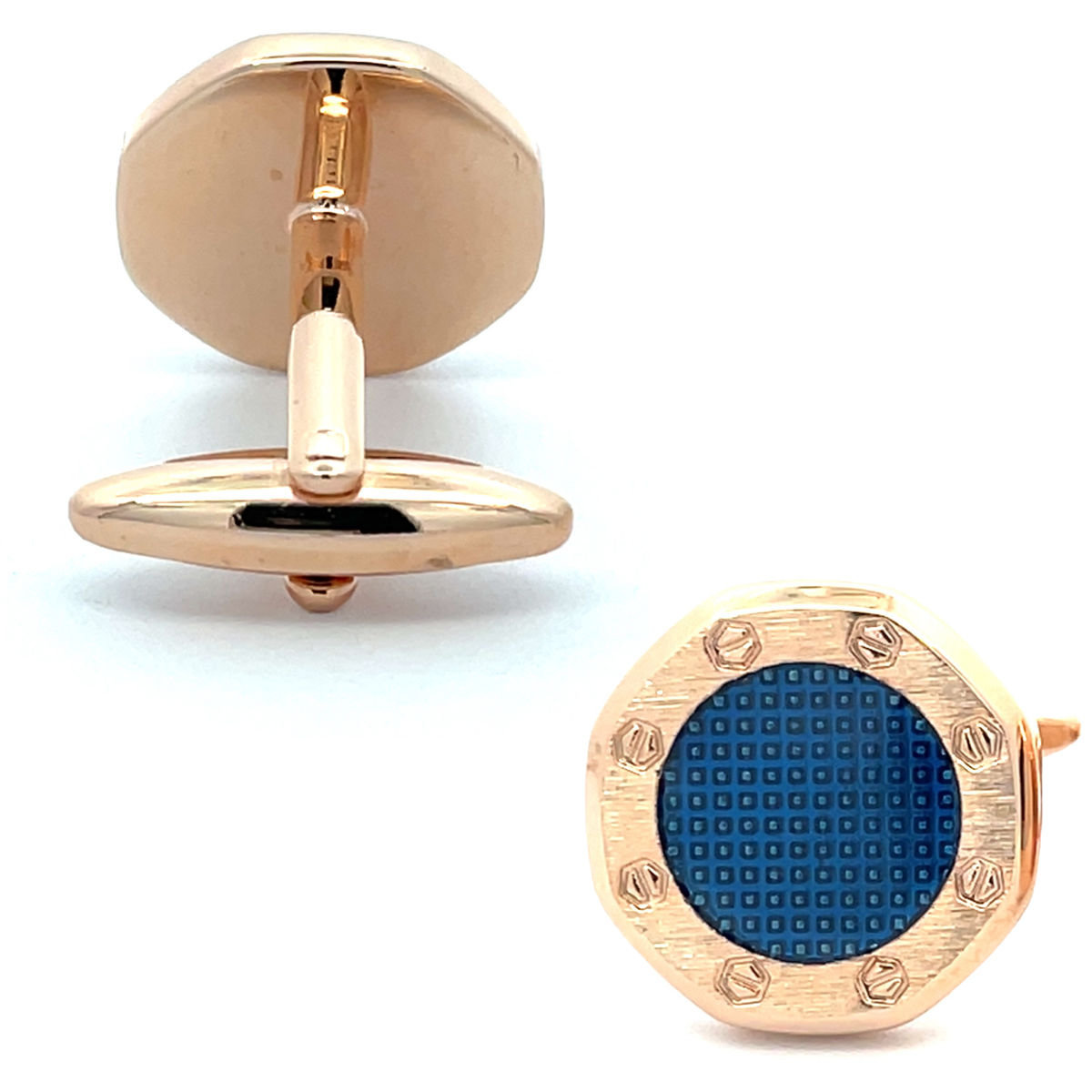 Brushed Rose Gold with Blue Texture Cufflinks