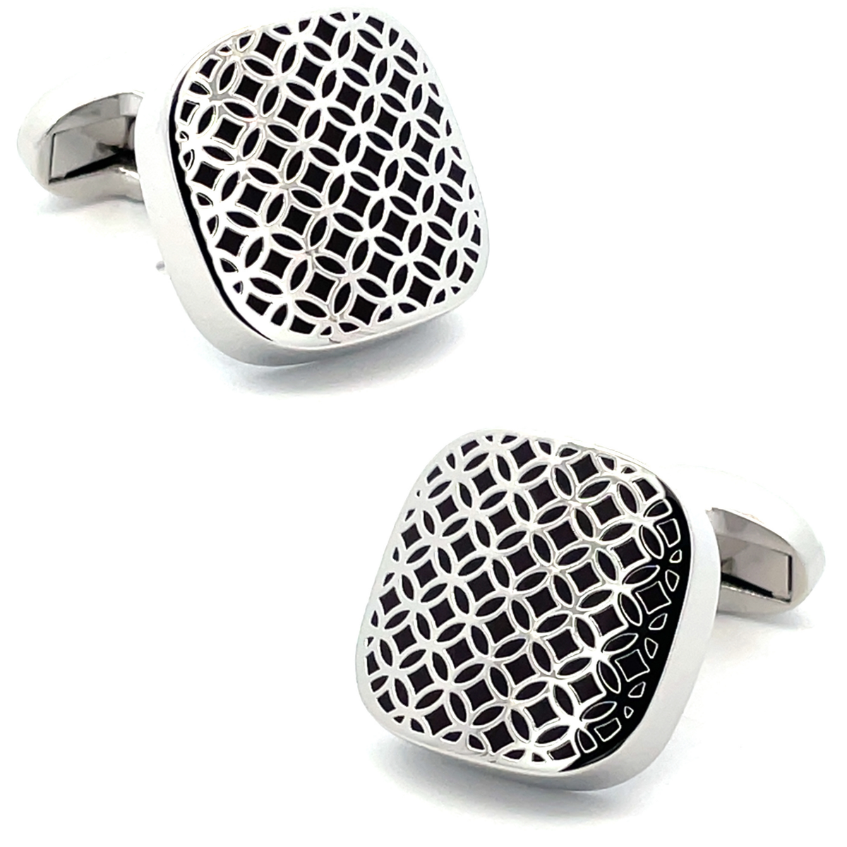 Coffee Enamel & Silver Filagree Design Cufflinks