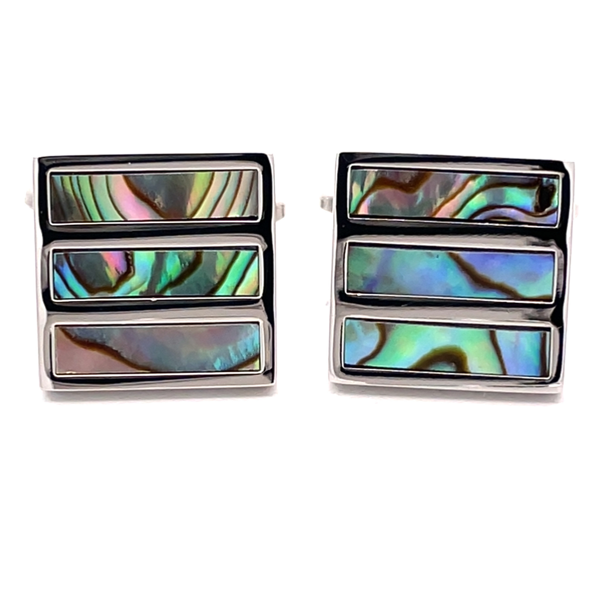 Abalone rectangles in Silver Square Cufflinks