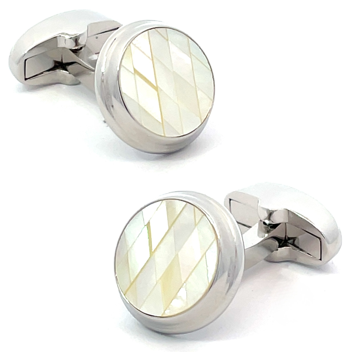 Diamond Mosaic Mother of Pearl Cufflinks in Round Silver