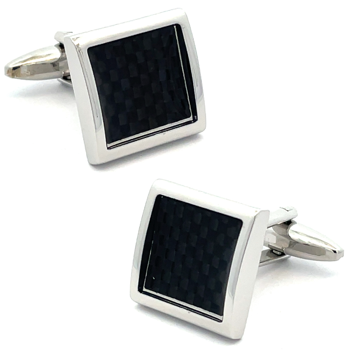Black Carbon Fibre in Silver Square Cufflinks