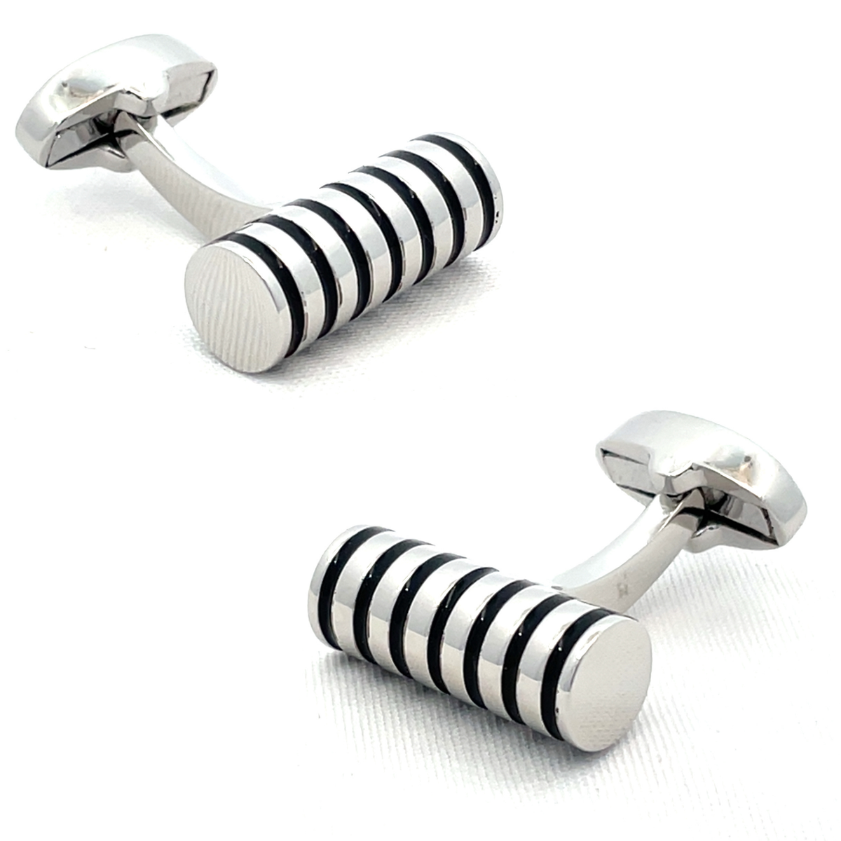 Silver Cylinder with Black Grooves Cufflinks