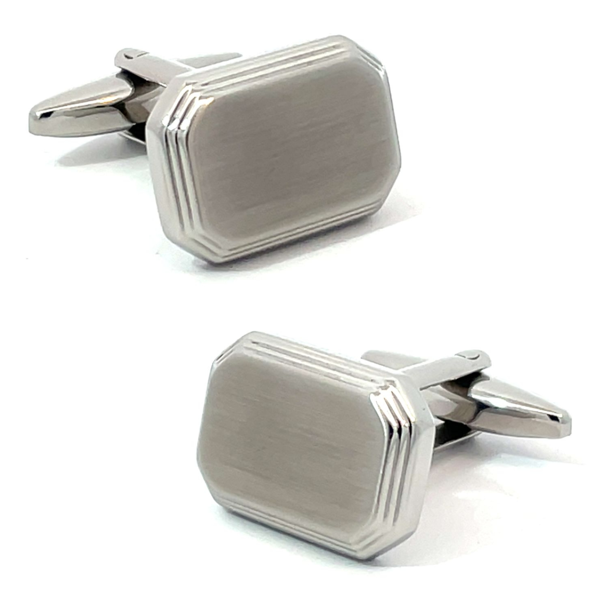 Brushed Silver Tiered Rectangle Engravable Cufflinks