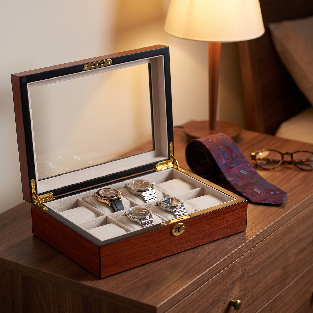 Cherry Wooden Watch Box for 8 Watches — lifestyle shot