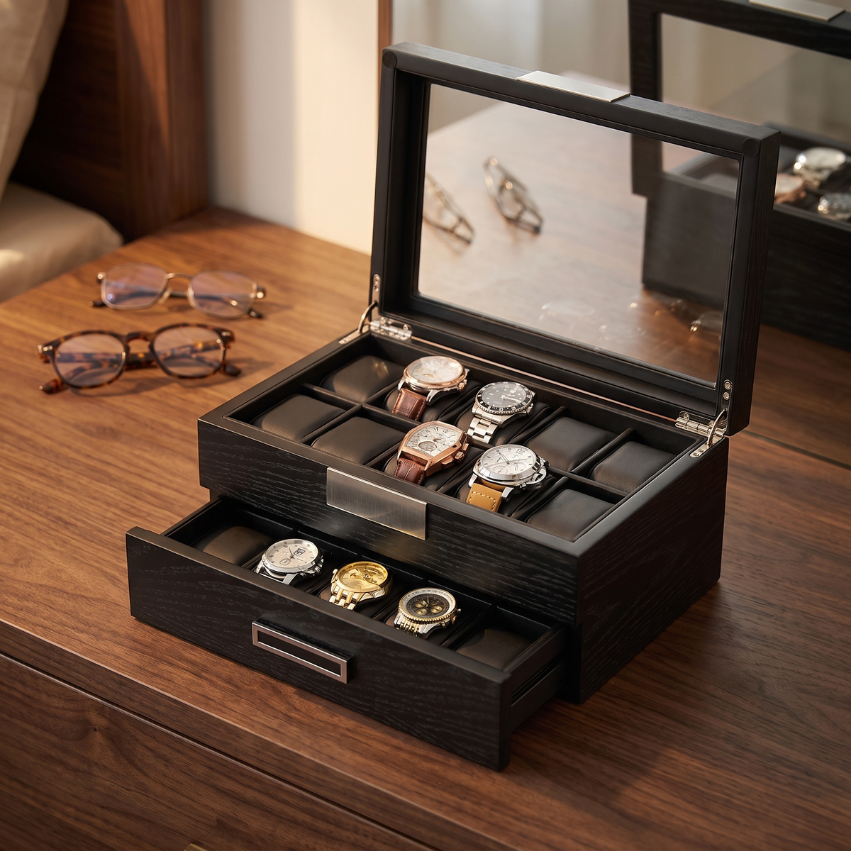 Black Wooden Watch Box for 20 Watches — lifestyle shot