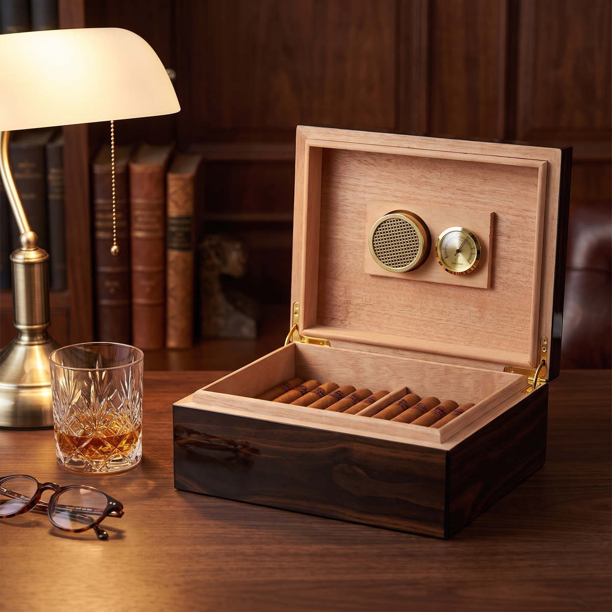 25 CT Walnut Cigar Humidor Mahogany Lining Box for Cigars — lifestyle shot