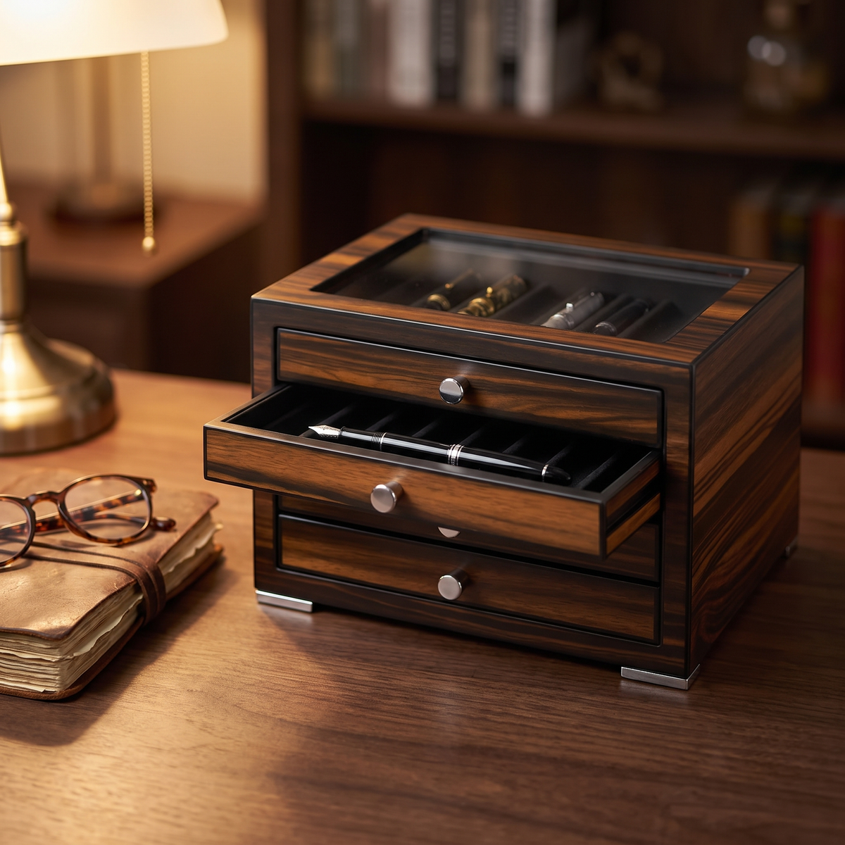 32 Slots Ebony Wooden Pen Box — lifestyle shot