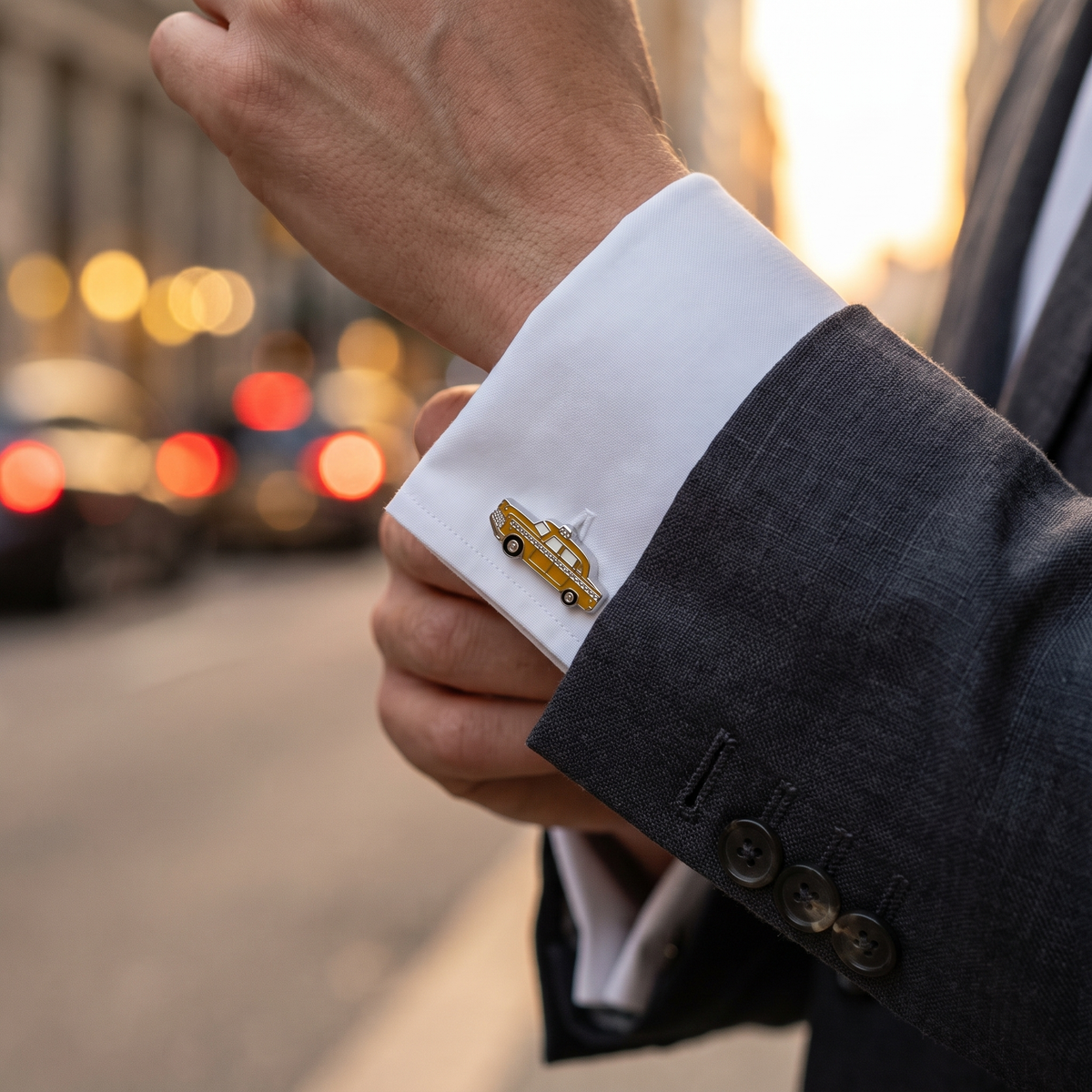 Yellow Cab Cufflinks — lifestyle shot