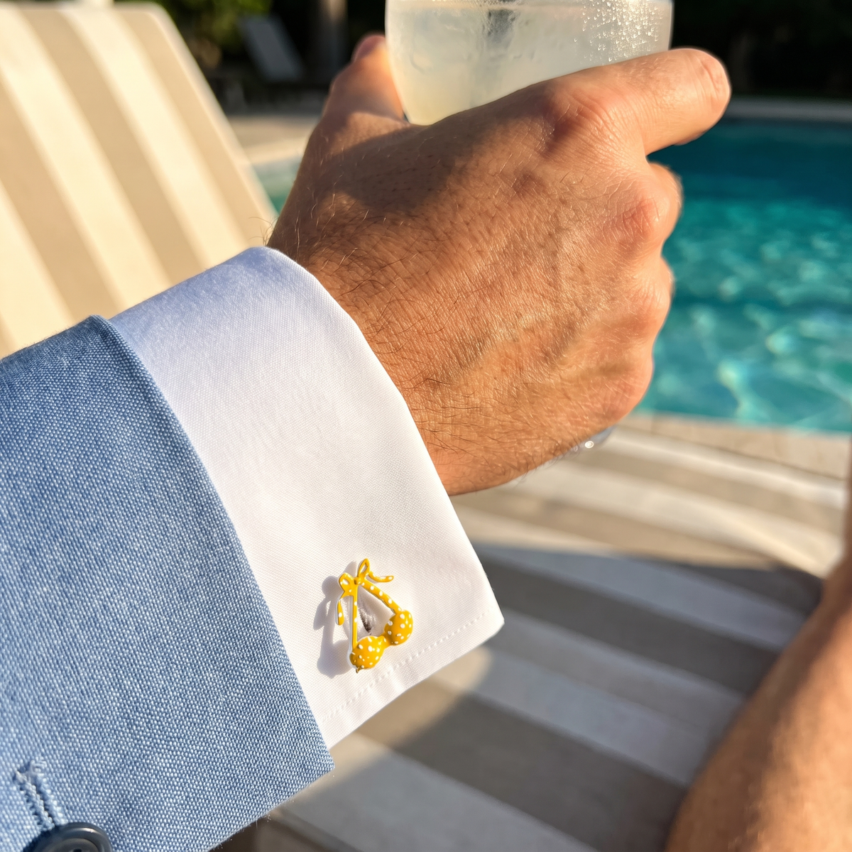 Yellow Polka Dot Bikini Cufflinks — lifestyle shot