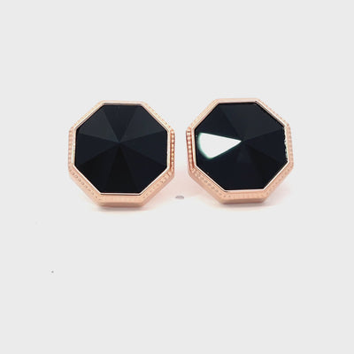 Faceted Black Onyx in Rose Gold Cufflinks