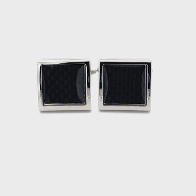Black Carbon Fibre in Silver Square Cufflinks