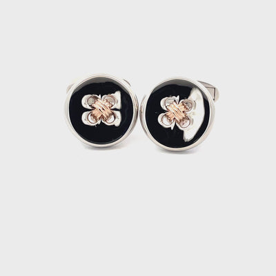 Silver Button with Rose Gold Thread Cufflinks