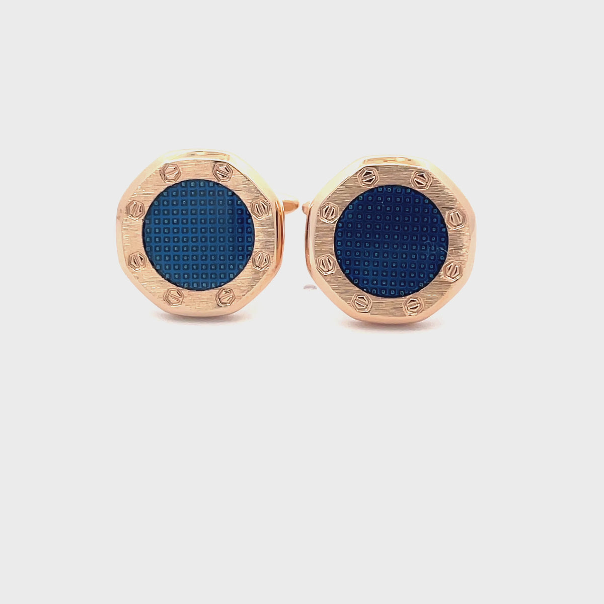 Brushed Rose Gold with Blue Texture Cufflinks