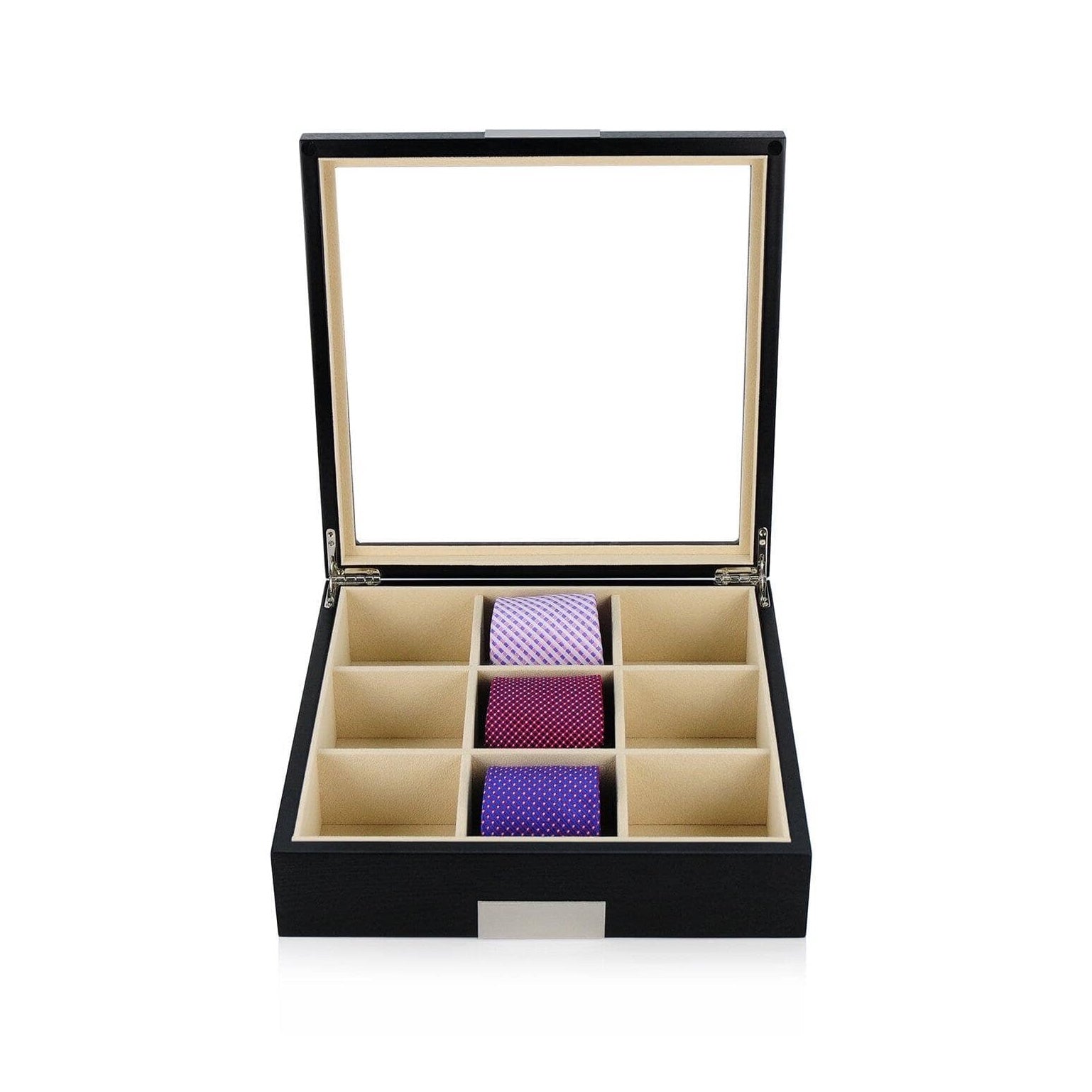 Black Wooden Tie Box for 9 Storage Boxes Clinks 