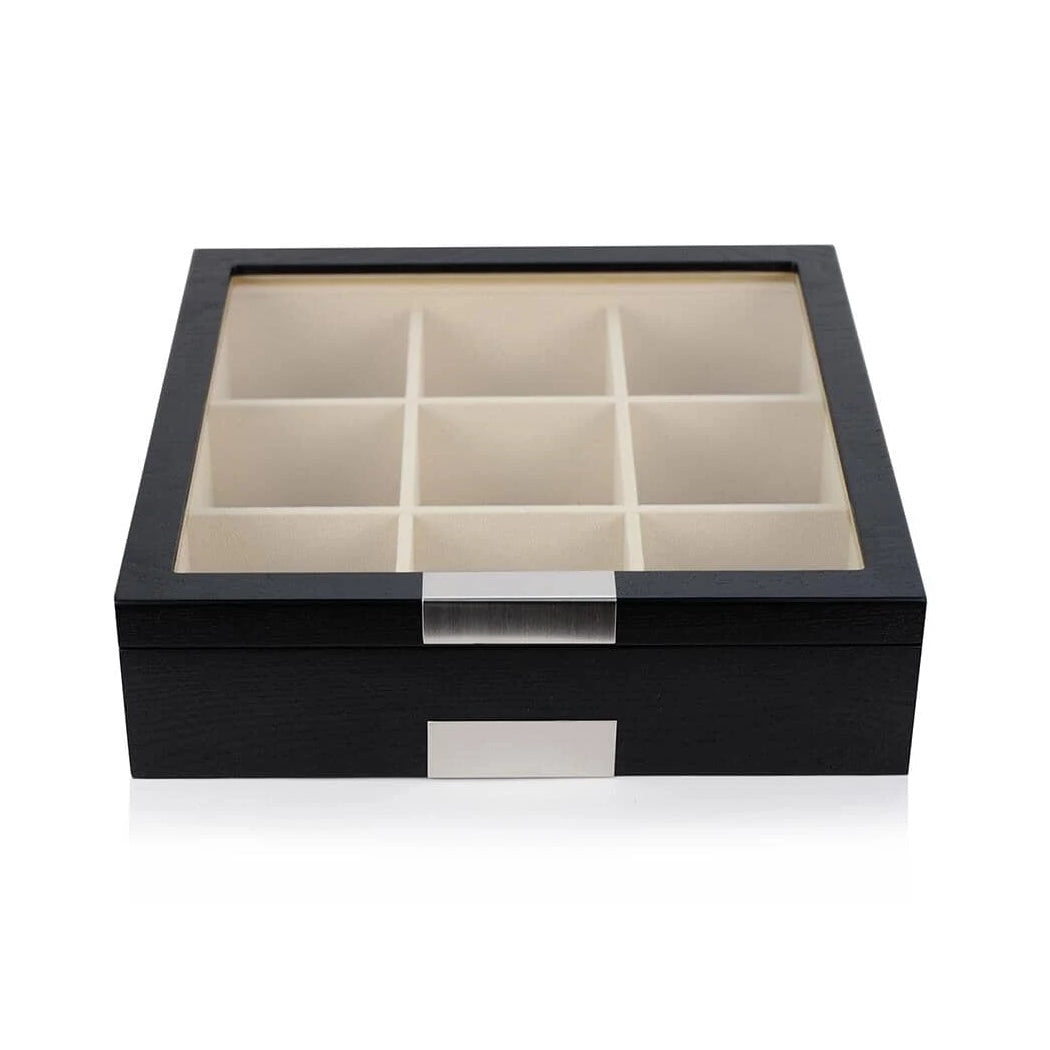 Black Wooden Tie Box for 9 Storage Boxes Clinks 