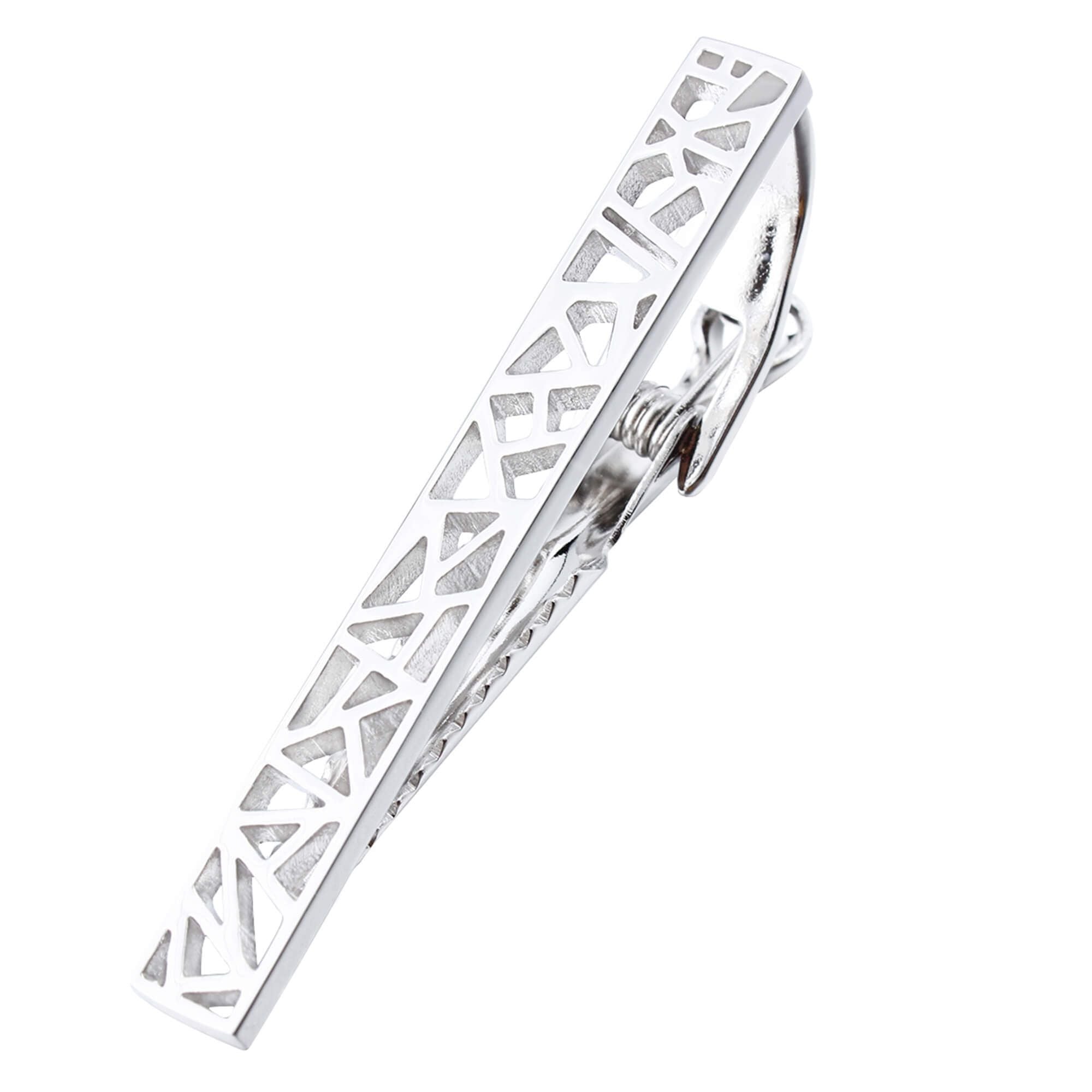 Geometric Shapes Silver Tie Clip