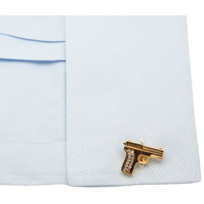 Gold Crystal 9mm Hand Gun Cufflinks