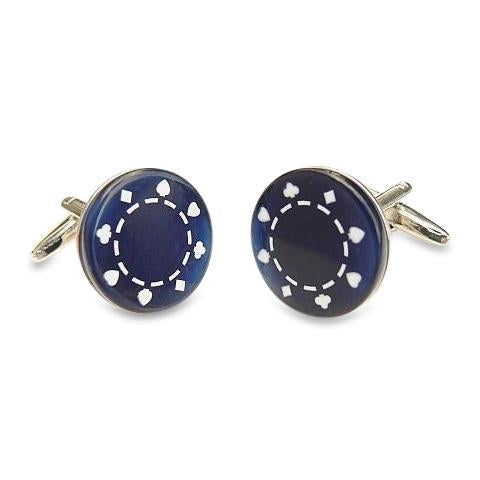 Dark Blue Casino Chip Cufflinks