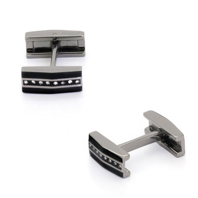 Black Gunmetal and Crystal Fold Flat Cufflinks