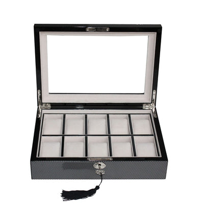 Carbon Fibre Wooden Watch Box, 10 Watch Box, Cuffed Watch Box, Clinks Australia Watch Box, Carbon Fibre Watch Boxes on Cuffed, Australia Watch Box, Watch Storage Box, Watch Display Box, 10 Slots Watch Box, Watch Boxes for 10, Wooden Watch Box, Carbon Fibre, Watch Boxes, CB5055, Clinks.com