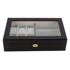 Ebony Wooden Watch Box for 6 Watches + 3 Sunglasses