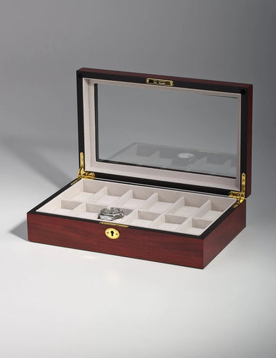 Cherry Wooden Watch Box, 12 Watch Box, Cuffed Watch Box, Clinks Australia Watch Box, Cherry Watch Boxes on Cuffed, Australia Watch Box, Watch Storage Box, Watch Display Box, 12 Slots Watch Box, Watch Boxes for 12, Cherry Watch Box, Wooden Watch Box, Cherry, Watch Boxes, CB5002, Clinks.com