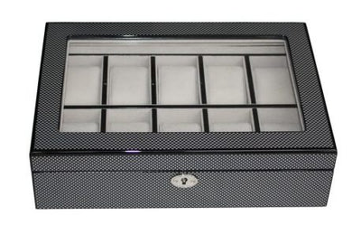 Carbon Fibre Wooden Watch Box, 10 Watch Box, Cuffed Watch Box, Clinks Australia Watch Box, Carbon Fibre Watch Boxes on Cuffed, Australia Watch Box, Watch Storage Box, Watch Display Box, 10 Slots Watch Box, Watch Boxes for 10, Wooden Watch Box, Carbon Fibre, Watch Boxes, CB5055, Clinks.com