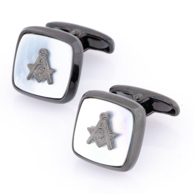 Freemason Masonic Square Gunmetal Mother of Pearl Cufflinks