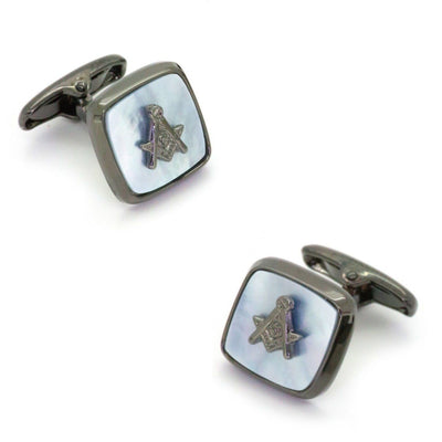 Freemason Masonic Square Gunmetal Mother of Pearl Cufflinks