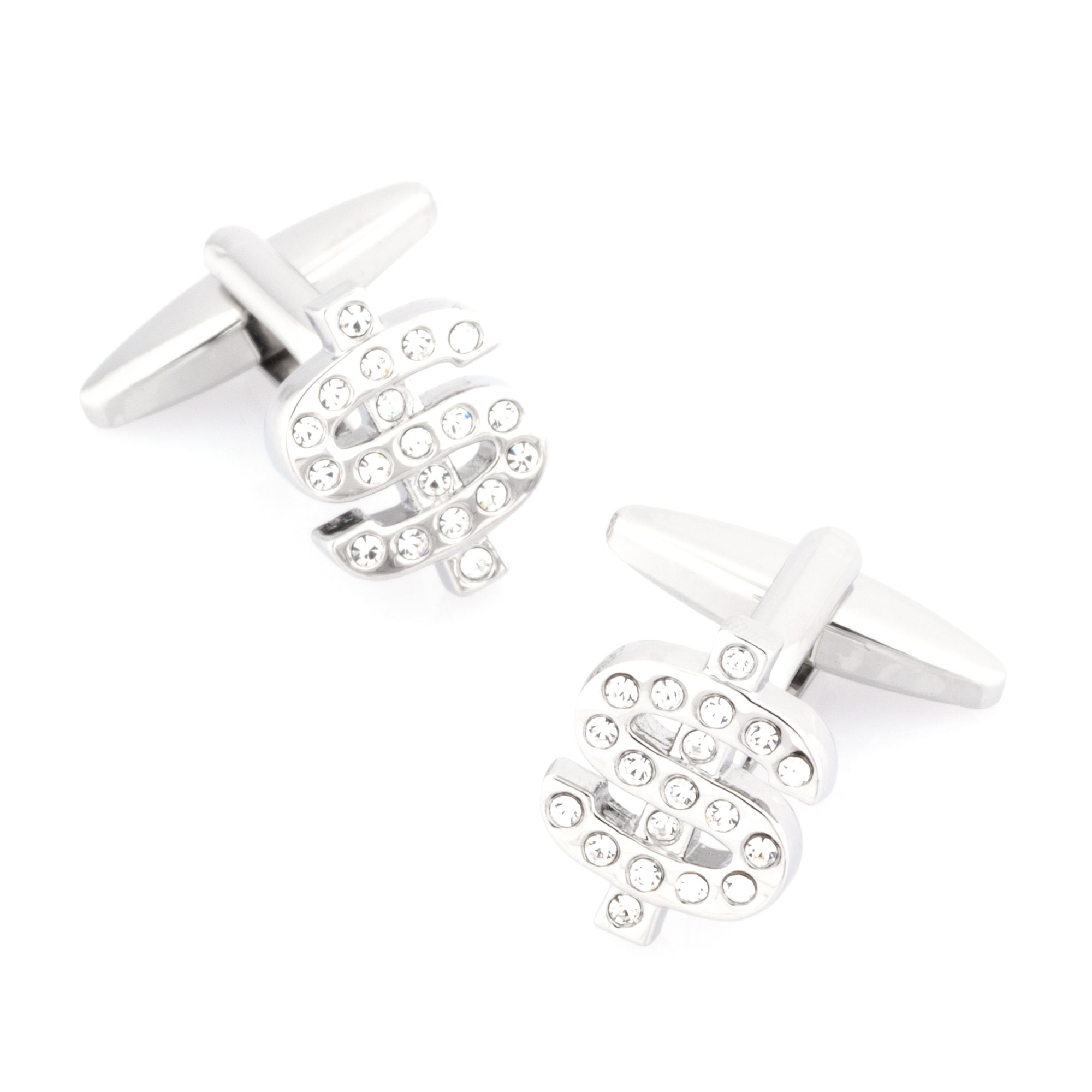 Silver Crystal $ Dollar Sign Cufflinks