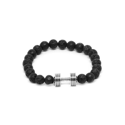 Beaded Black Lavastone & Silver Barbell Bracelet