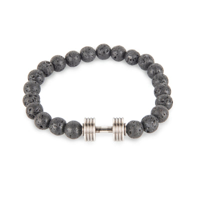 Beaded Black Lavastone & Silver Barbell Bracelet