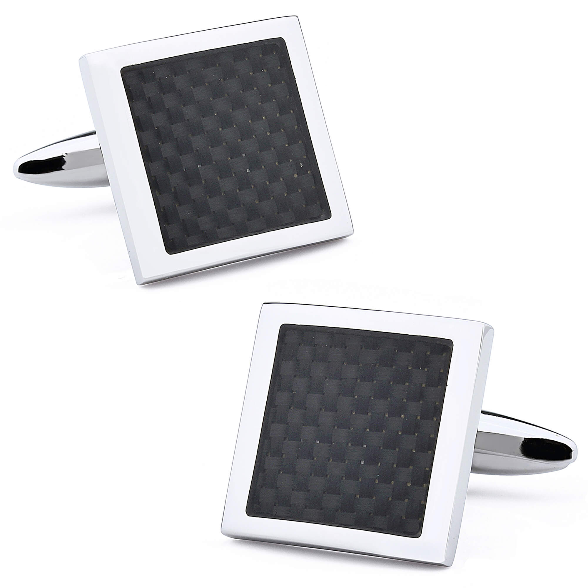 Black Carbon Fibre in Silver Square Cufflinks