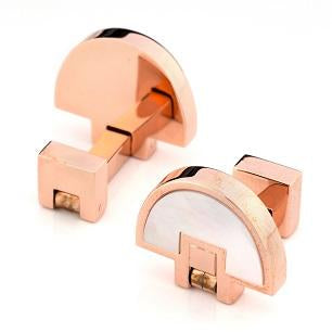 Rose Gold Mother of Pearl Half Moon Fold Flat Cufflinks