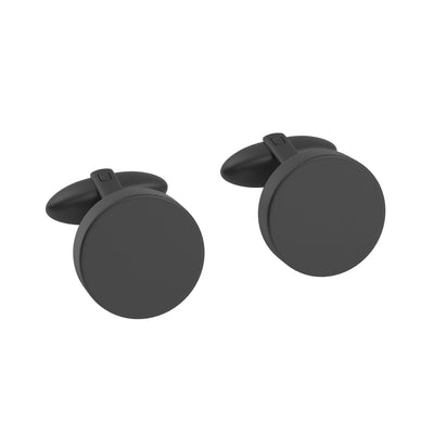 Round Brushed Black Engravable Cufflinks