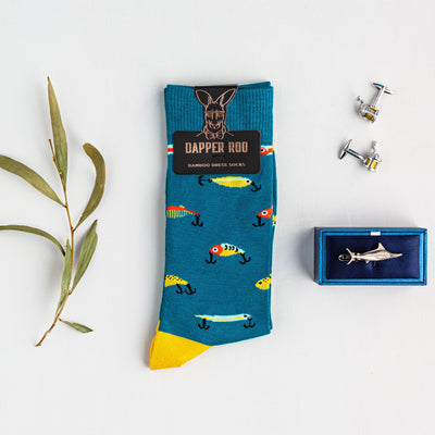 Fishing Gift Set, Gift Sets, Socks Gift Sets, Socks, Cufflinks, Tie Bars, Fish, Location: SK2030+CL4070+TC4030, GS1002, Clinks.com