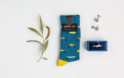 Fishing Gift Set, Gift Sets, Socks Gift Sets, Socks, Cufflinks, Tie Bars, Fish, Location: SK2030+CL4070+TC4030, GS1002, Clinks.com