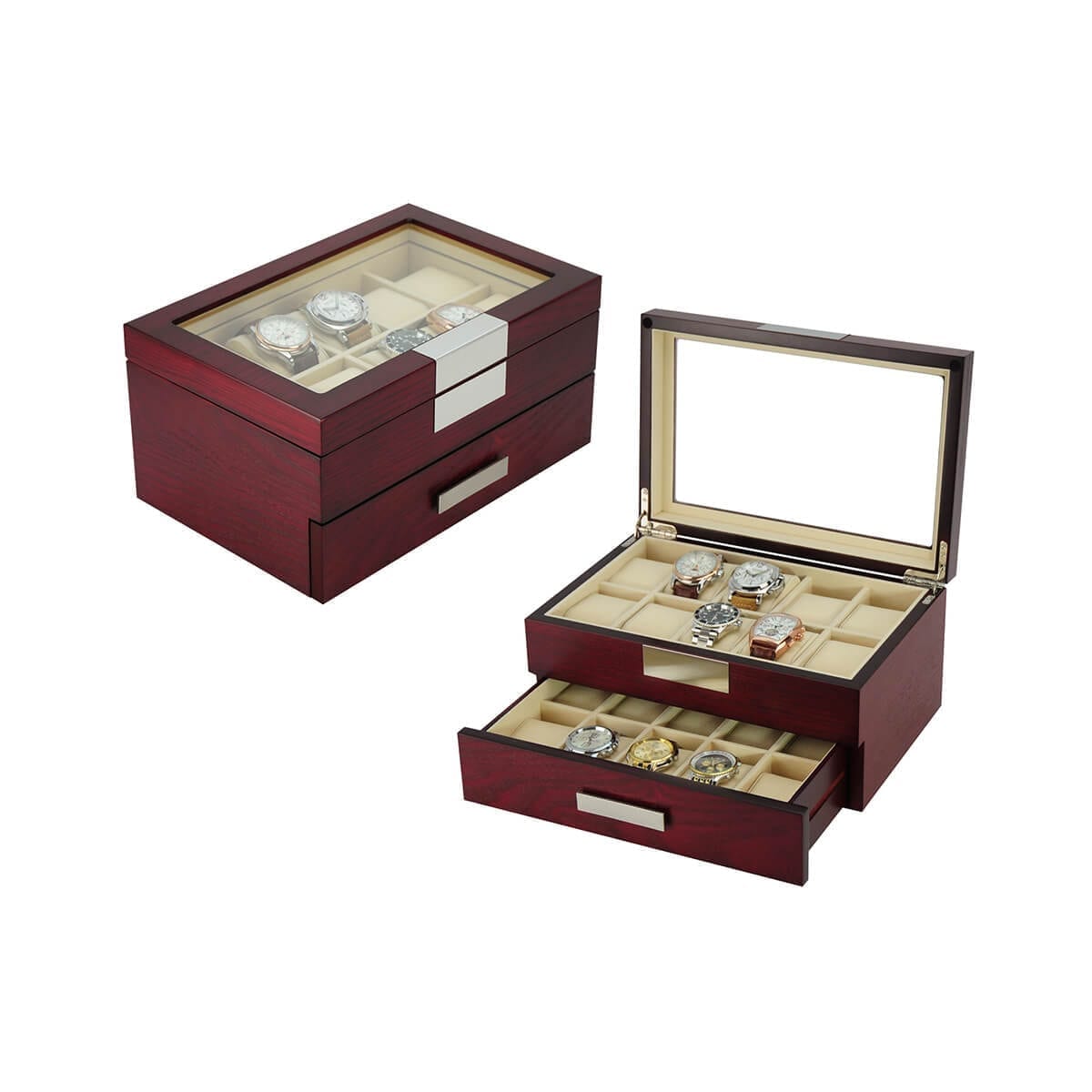 Cherry Wooden Watch Box, 20 Watch Box, Cuffed Watch Box, Clinks Australia Watch Box, Cherry Watch Boxes on Cuffed, Australia Watch Box, Watch Storage Box, Watch Display Box, 20 Slots Watch Box, Watch Boxes for 20, Cherry Watch Box, Wooden Watch Box, Cherry, Watch Boxes, CB5008, Clinks.com