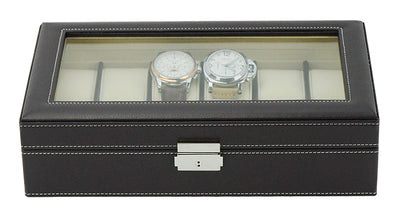 Dark Brown Leather Watch Box for 12 Watches, Watch Boxes, Watch Box, Storage Boxes, Dark Brown, Leather, Watch Box for 12 Watches, CB5079, Clinks.com