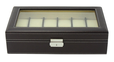 Dark Brown Leather Watch Box for 12 Watches, Watch Boxes, Watch Box, Storage Boxes, Dark Brown, Leather, Watch Box for 12 Watches, CB5079, Clinks.com