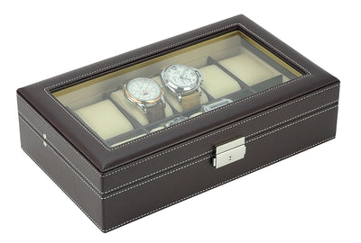 Dark Brown Leather Watch Box for 12 Watches, Watch Boxes, Watch Box, Storage Boxes, Dark Brown, Leather, Watch Box for 12 Watches, CB5079, Clinks.com