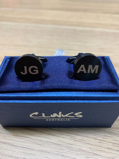 Round Brushed Black Engravable Cufflinks