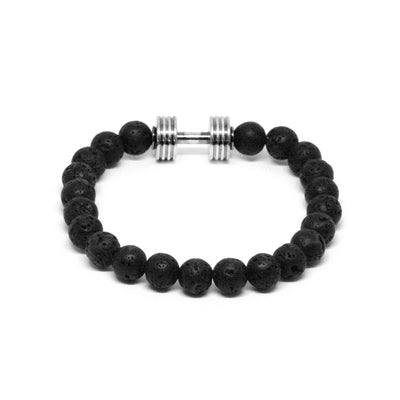 Beaded Black Lavastone & Silver Barbell Bracelet