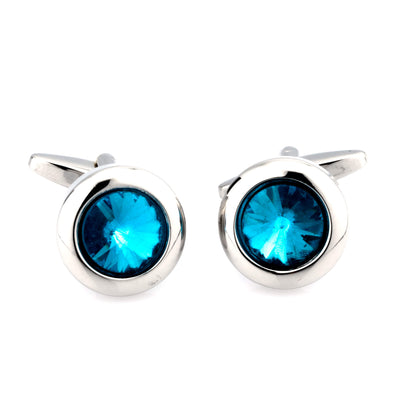 Aqua Crystal Round Cufflinks