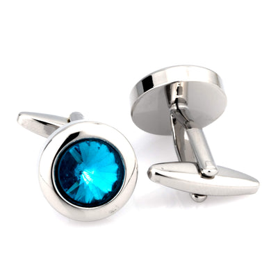 Aqua Crystal Round Cufflinks