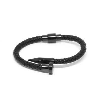 Black Leather Gunmetal Nail and Spike Bracelet