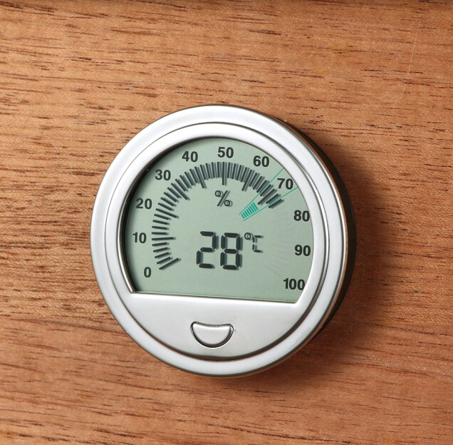 Round Digital Hygrometer Gauge in Silver for Cigars
